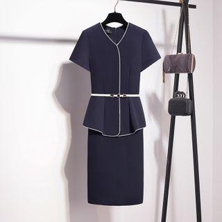 Belted Peplum Mini Shift Dress