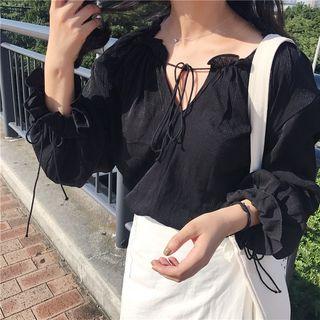 V-neck Bell Long-sleeve Top