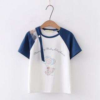 Mesh Panel Raglan Short-sleeve Elephant Print Tee