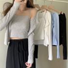 Set : Cropped Camisole Top + Long-sleeve Cardigan