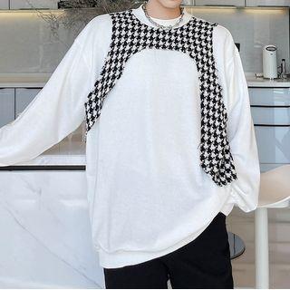 Long-sleeve Houndstooth Panel Sweatshirt