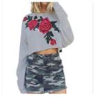 Flower Embroidered Cropped Pullover