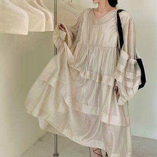 Long-sleeve V-neck Loose-fit Dress