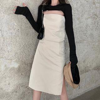 Long-sleeve Panel T-shirt / Midi Skirt