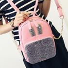 Sequined Rabbit Ear Faux Leather Backpack