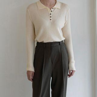 Collared Button-detail Knit Top