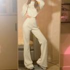 Set: Zip-up Crop Jacket + Knit Wide Leg Pants