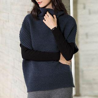 Cap-sleeve Turtleneck Knit Top