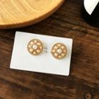 Faux Pearl Disc Stud Earring 1 Pair - Gold & White - One Size