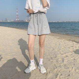 Plain Elastic Waist Wide Leg Sweatshorts