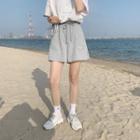 Plain Elastic Waist Wide Leg Sweatshorts
