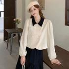 Long-sleeve Collared Double-breasted Blouse
