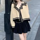 Sailor Collar Cropped Cardigan / Mini A-line Skirt