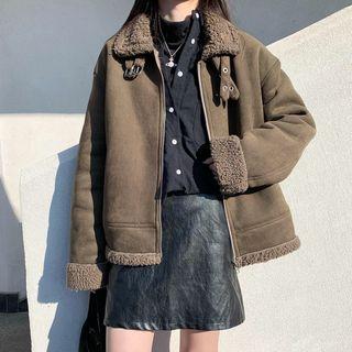 Faux-shearling Collar Biker Jacket