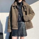 Faux-shearling Collar Biker Jacket