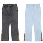 Leopard Print Trim Boot-cut Jeans