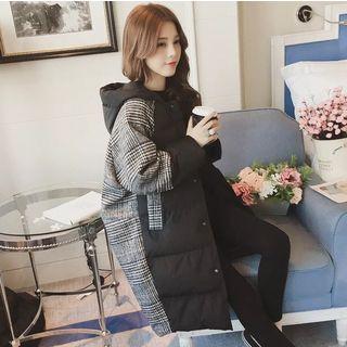 Plaid Panel Hood Padded Coat