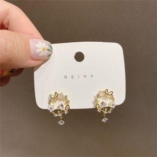 Rhinestone Flower Drop Earring 1 Pair - Gold & White - One Size
