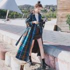 Double Breasted Plaid Tie-waist Trench Coat