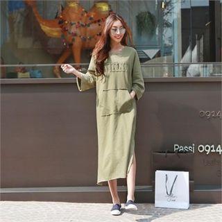 Pocket-front Lettering Pullover Dress