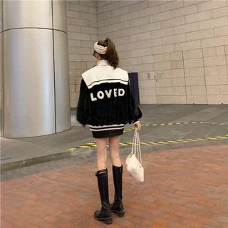 Lettering Sailor Collar Zip Jacket Black - One Size