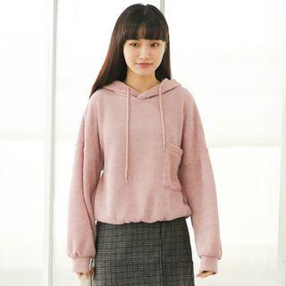 Loose-fit Plain Pocketed Hooded Sweatshirt