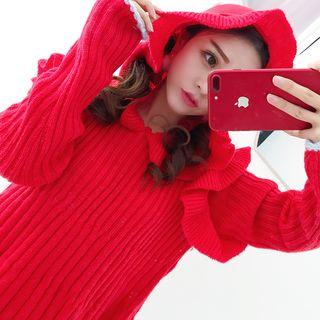Contrast-trim Hooded Beaded Sweater Dress
