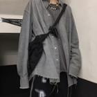 Long-sleeve Frayed Shirt Dark Gray - One Size