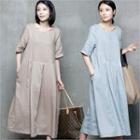 Round-neck Long Linen Dress