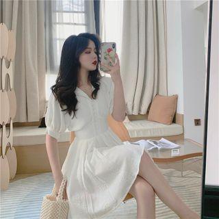 Puff-sleeve Lapel Dress