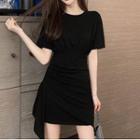 Short-sleeve Irregular Hem Mini Bodycon Dress