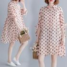 Dotted Elbow-sleeve Shirtdress Pink - One Size