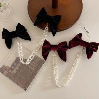 Bow Velvet Chained Hair Clip