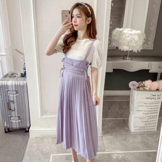 Set: Balloon-sleeve Blouse + Midi Jumper Skirt