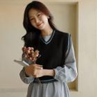 Contrast-trim Waffle Sweater Vest