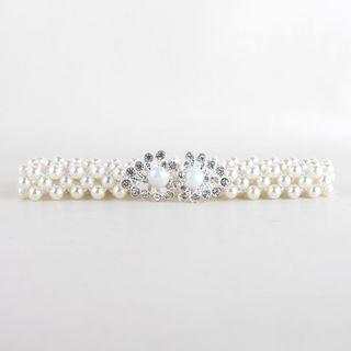 Rhinestone Buckle Faux-pearl Waist Belt