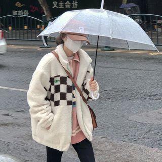 Checkerboard Panel Fleece Zipped Jacket