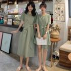 Tie Waist Short-sleeve A-line Dress / Midi Dress