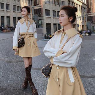 Two Tone Tie-waist Coat Dress