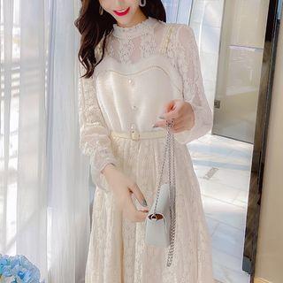 Mock Two-piece Lace Button-front Dress