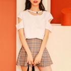 Short-sleeve Cutout T-shirt / Mini A-line Skirt / Set