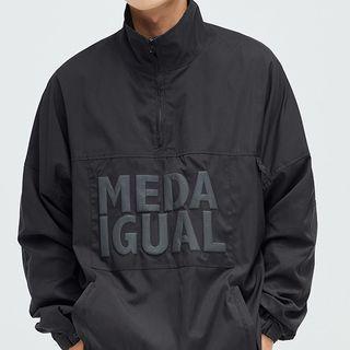 Stand Collar Lettering Half-zip Overhead Jacket