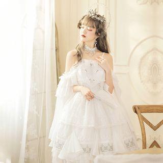 Set: Strappy Lace A-line Dress + Choker