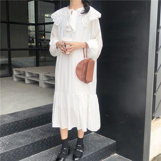 Long-sleeve Crochet Lace Collar Midi Dress