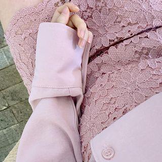 Open-placket Wide-cuff Blouse Light Pink - One Size