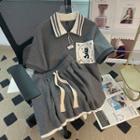 Set: Short-sleeve Print Zip Polo Shirt + Sweatshorts