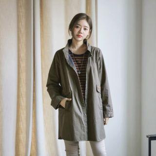 Funnel-neck Snap-button Cotton Coat