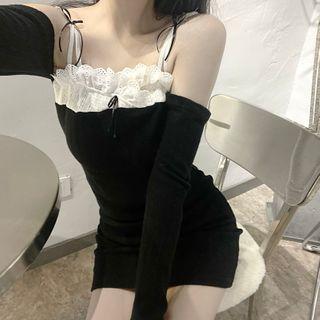 Spaghetti Strap Bodycon Lace Panel Dress