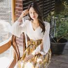 Slit Bishop-sleeve Blouse