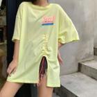 Elbow-sleeve Lettering Drawstring T-shirt